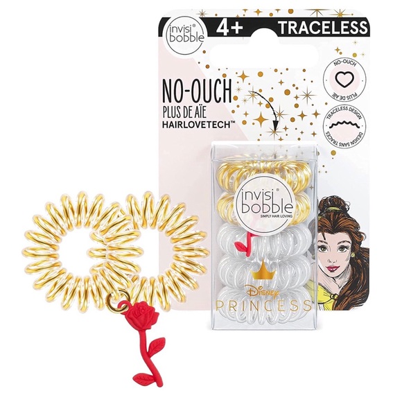 3/$15 NEW INVISIBOBBLE Disney Princess Belle Spiral Hair Ties Rings 5-pc - Picture 1 of 16
